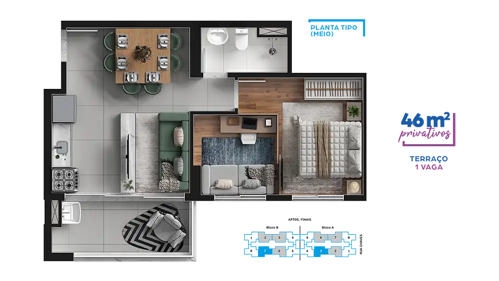 Planta Tipo 01 - 46m²